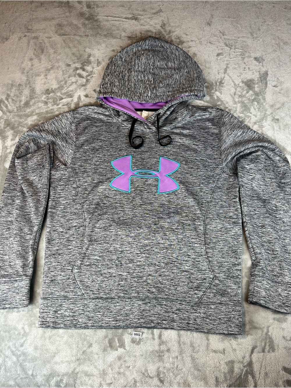 Under Armour Heather Gray Hoodie with Purple and Teal Logo